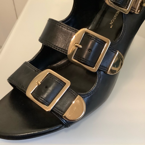 BCBGeneration Shoes Bcbg Leather Black Buckle Wedge